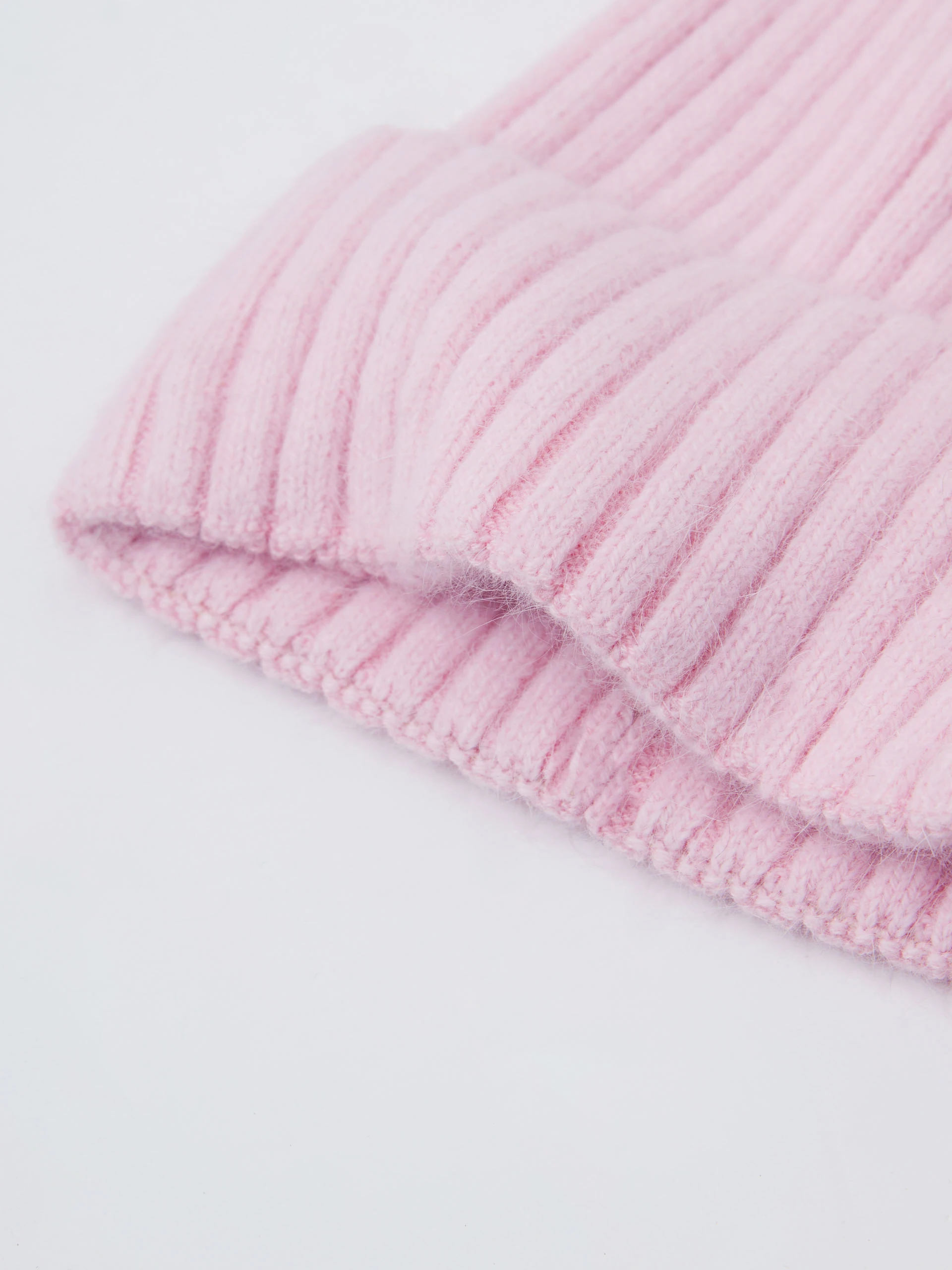 Powder pink hat with angora knit cuff
