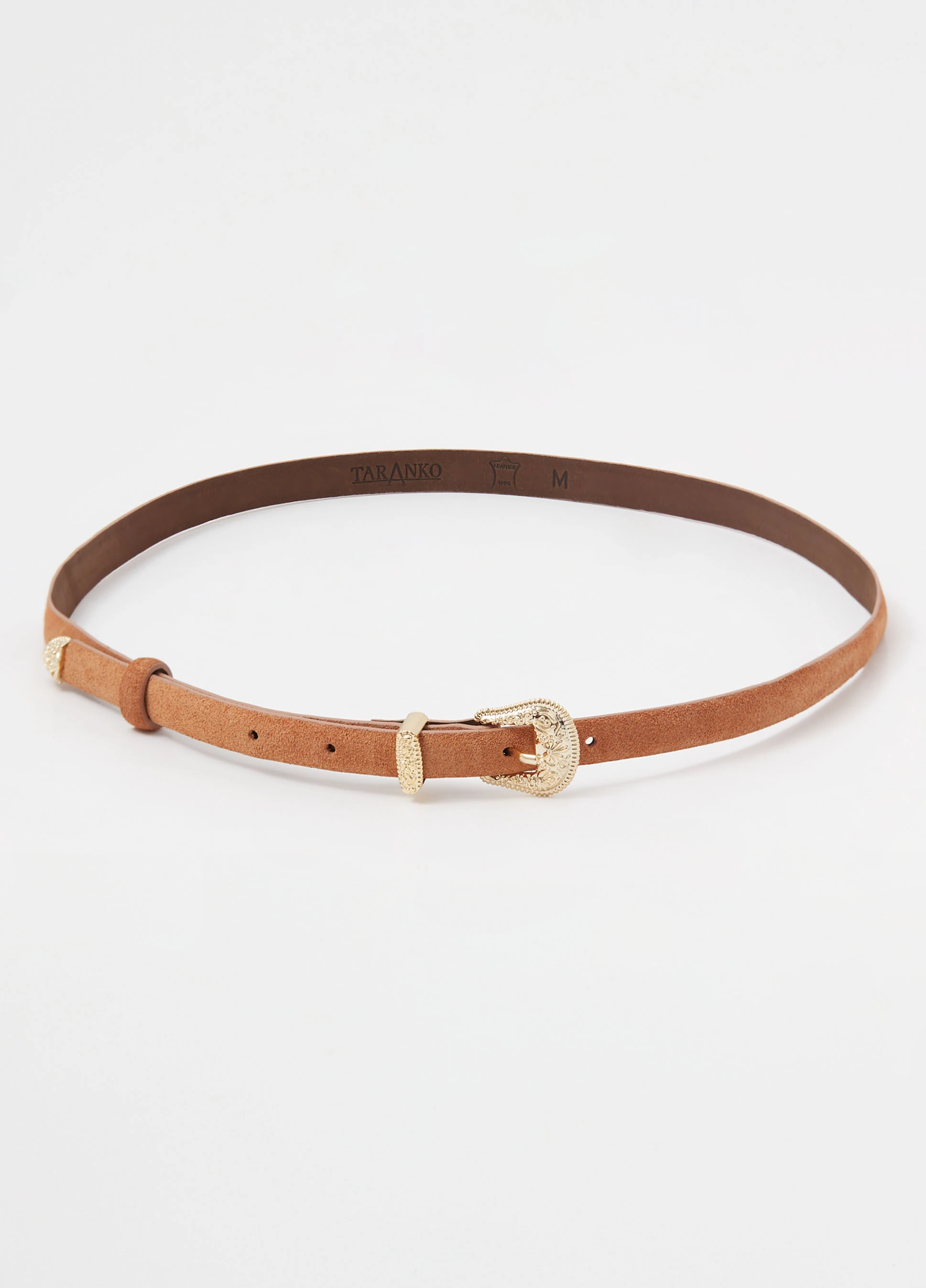 Brown suede leather belt with decorative buckle