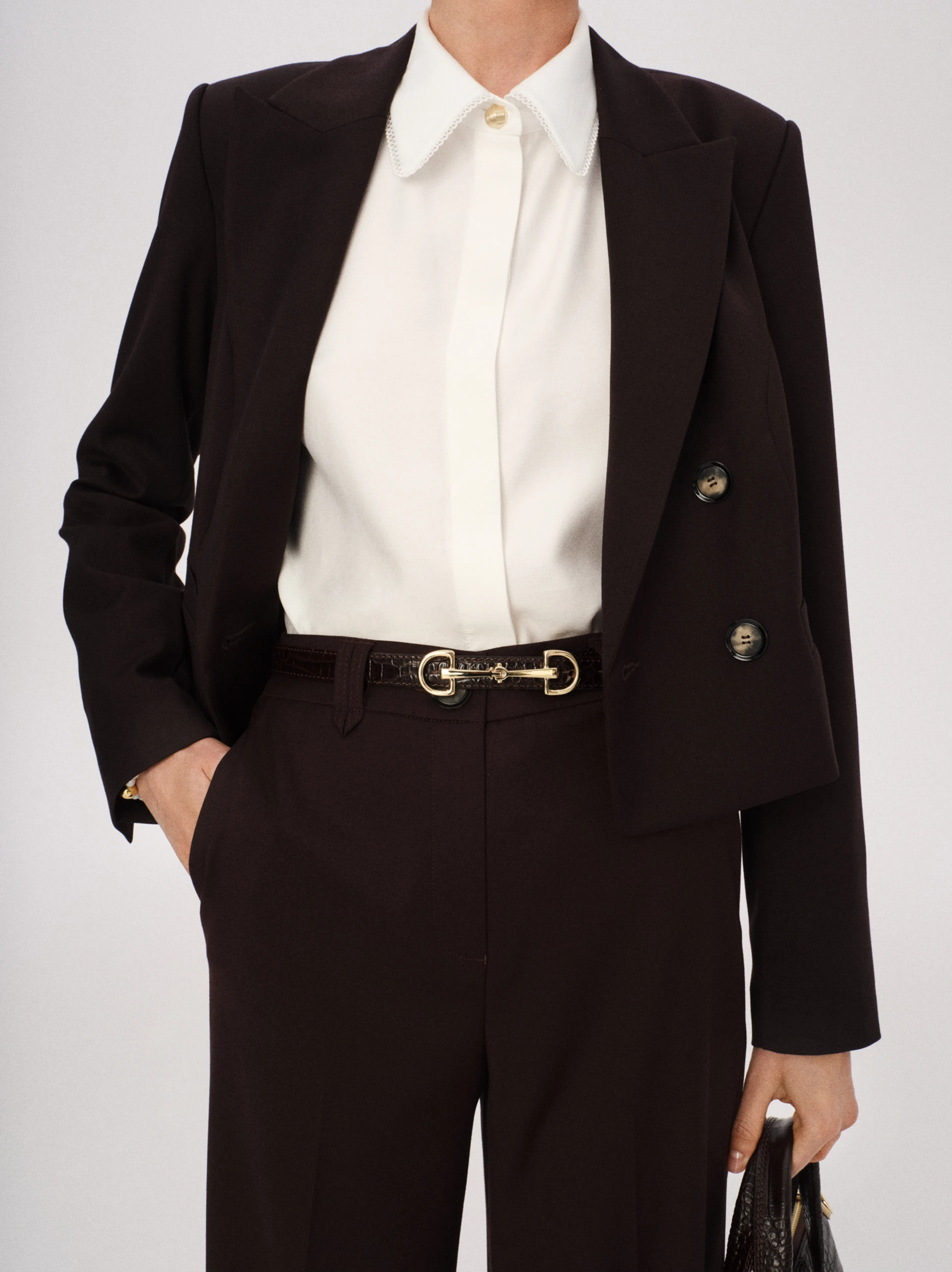 Chocolate brown leather belt with crocodile print