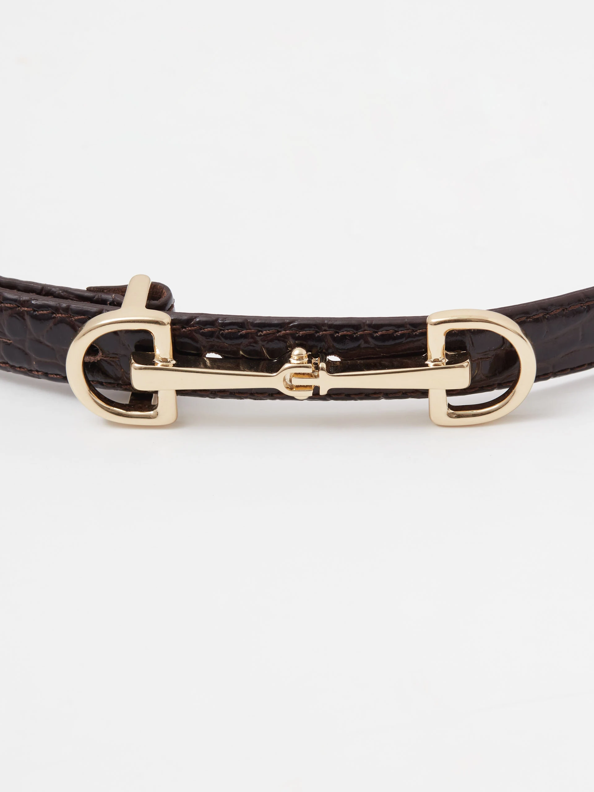 Chocolate brown leather belt with crocodile print