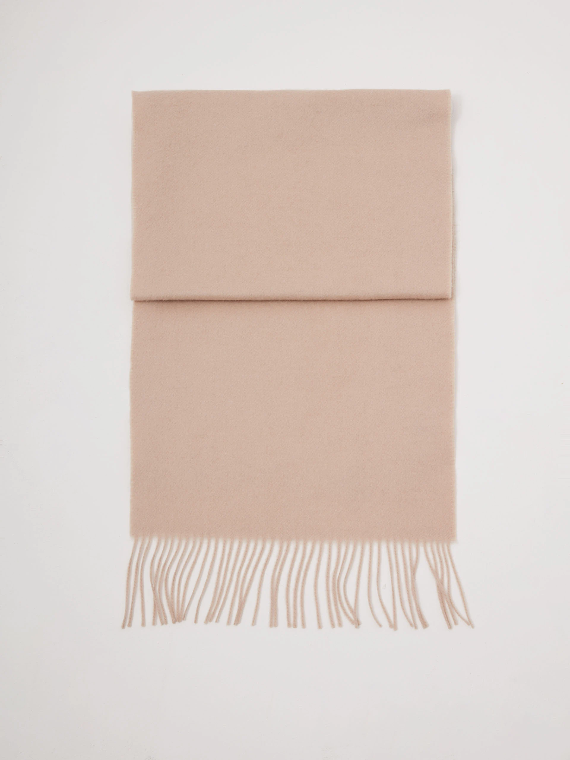 Double-sided wool scarf with fringes and cashmere accents