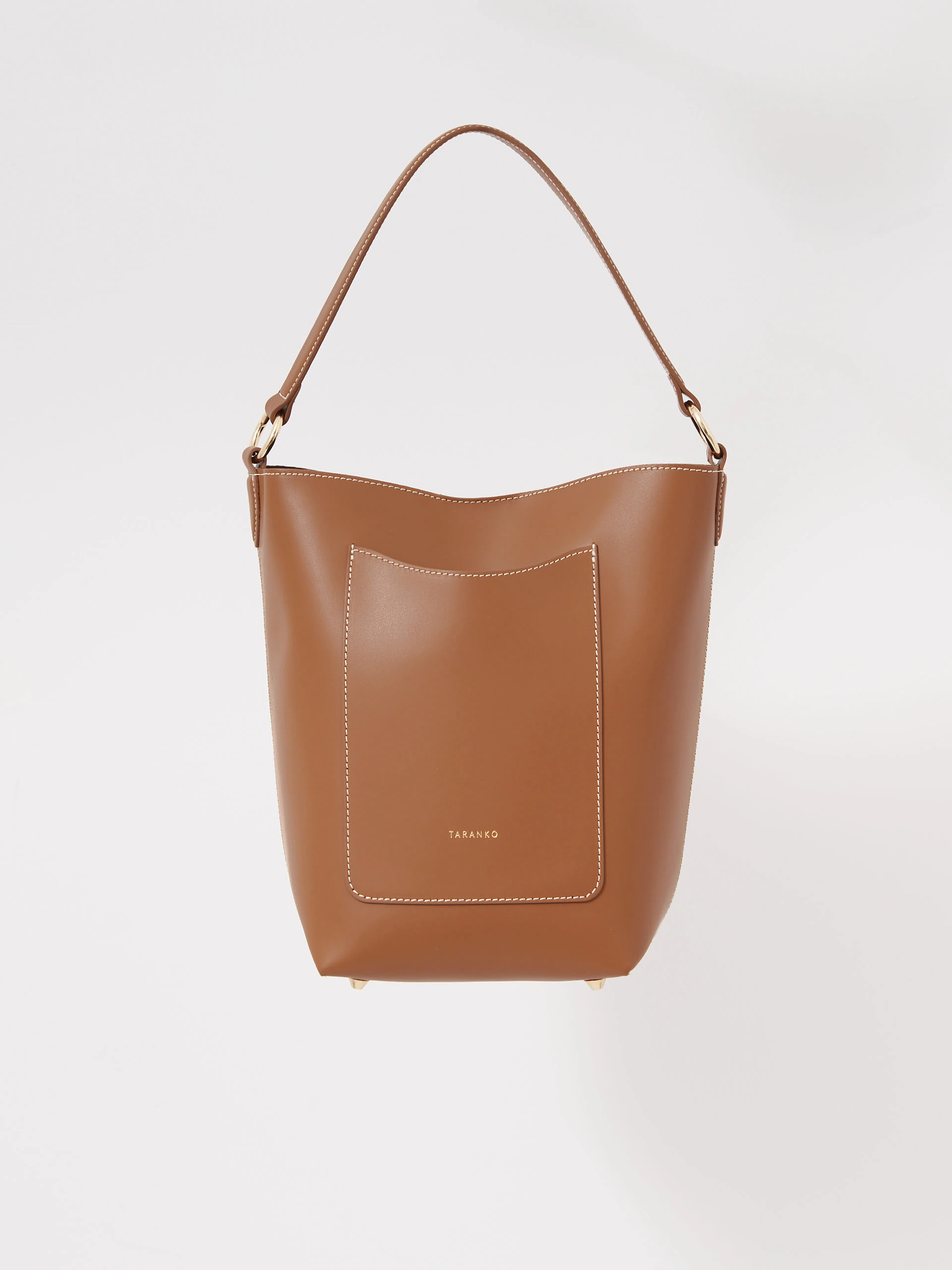 Brown leather handbag with two handles