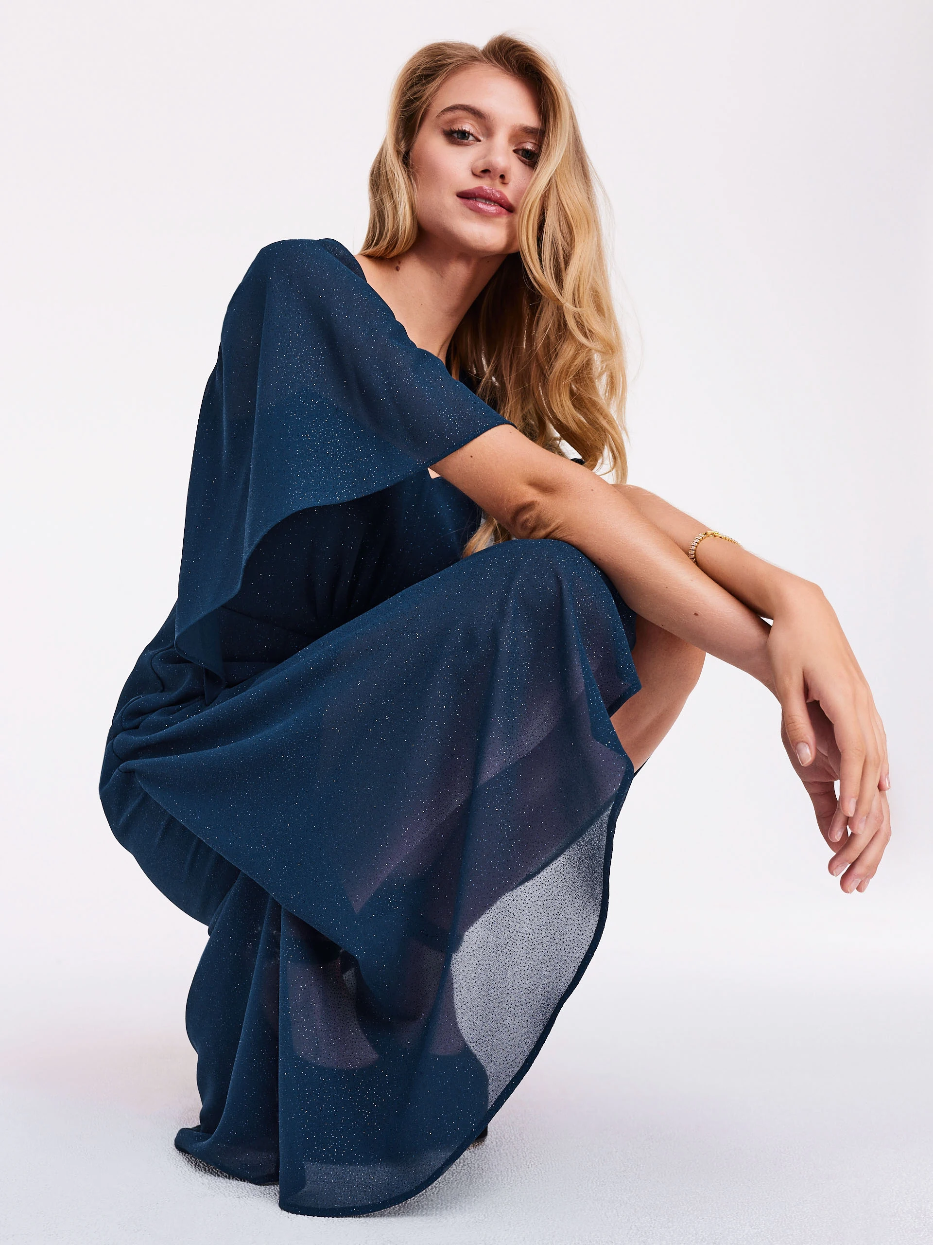 Brocade dress in navy blue color