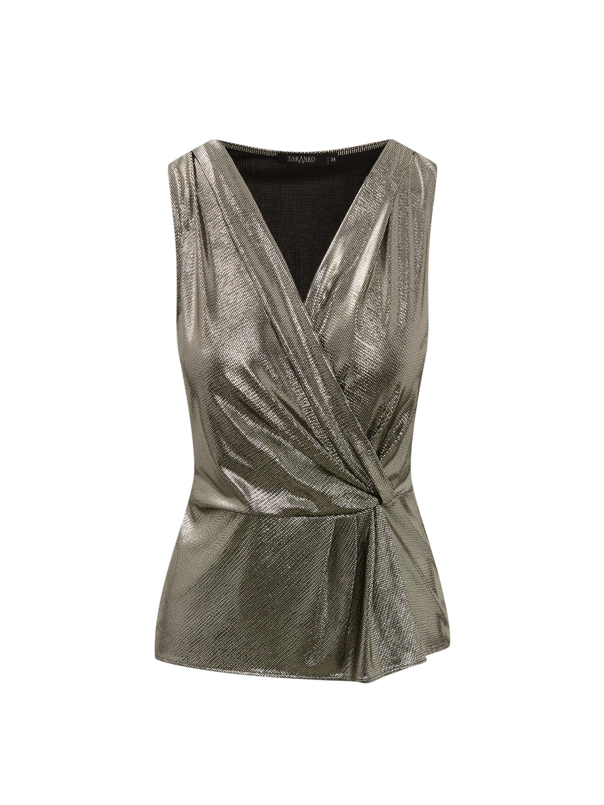 Gold blouse with a wrap neckline