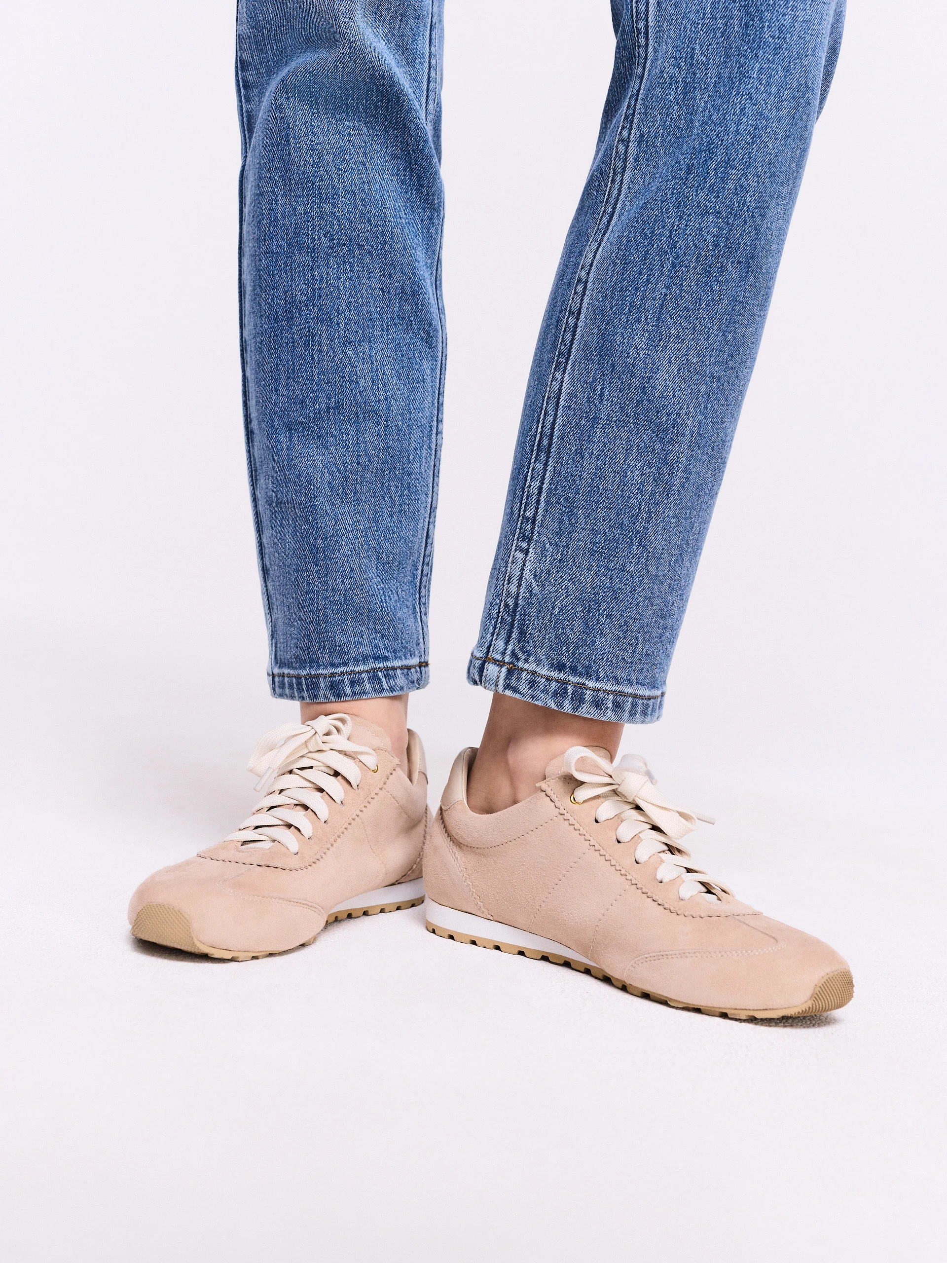Beige sneakers made of genuine leather