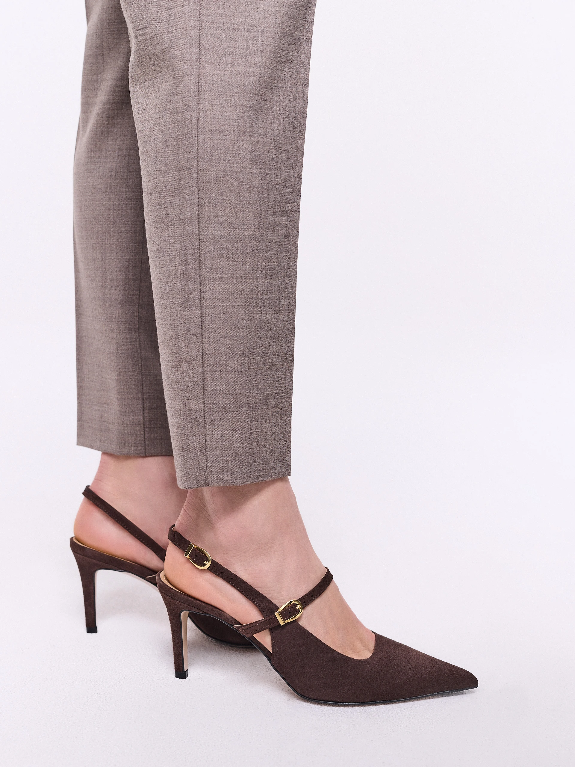 Brown leather pumps