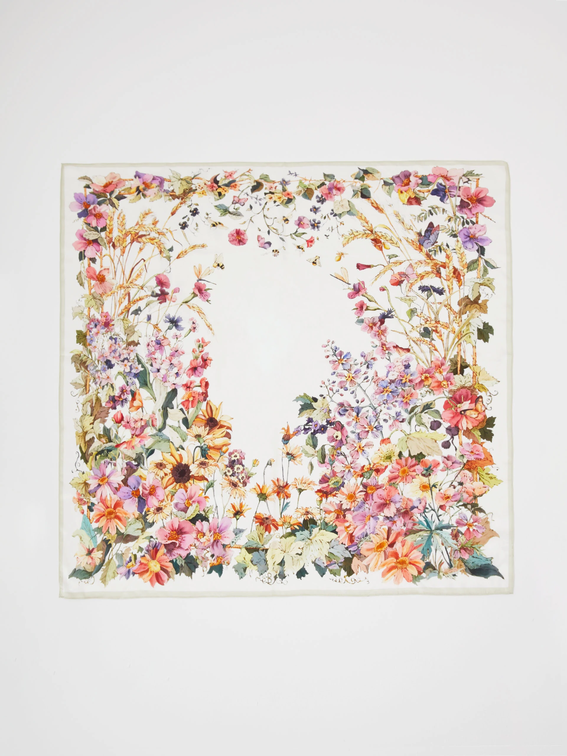 Light silk scarf with colorful flowers