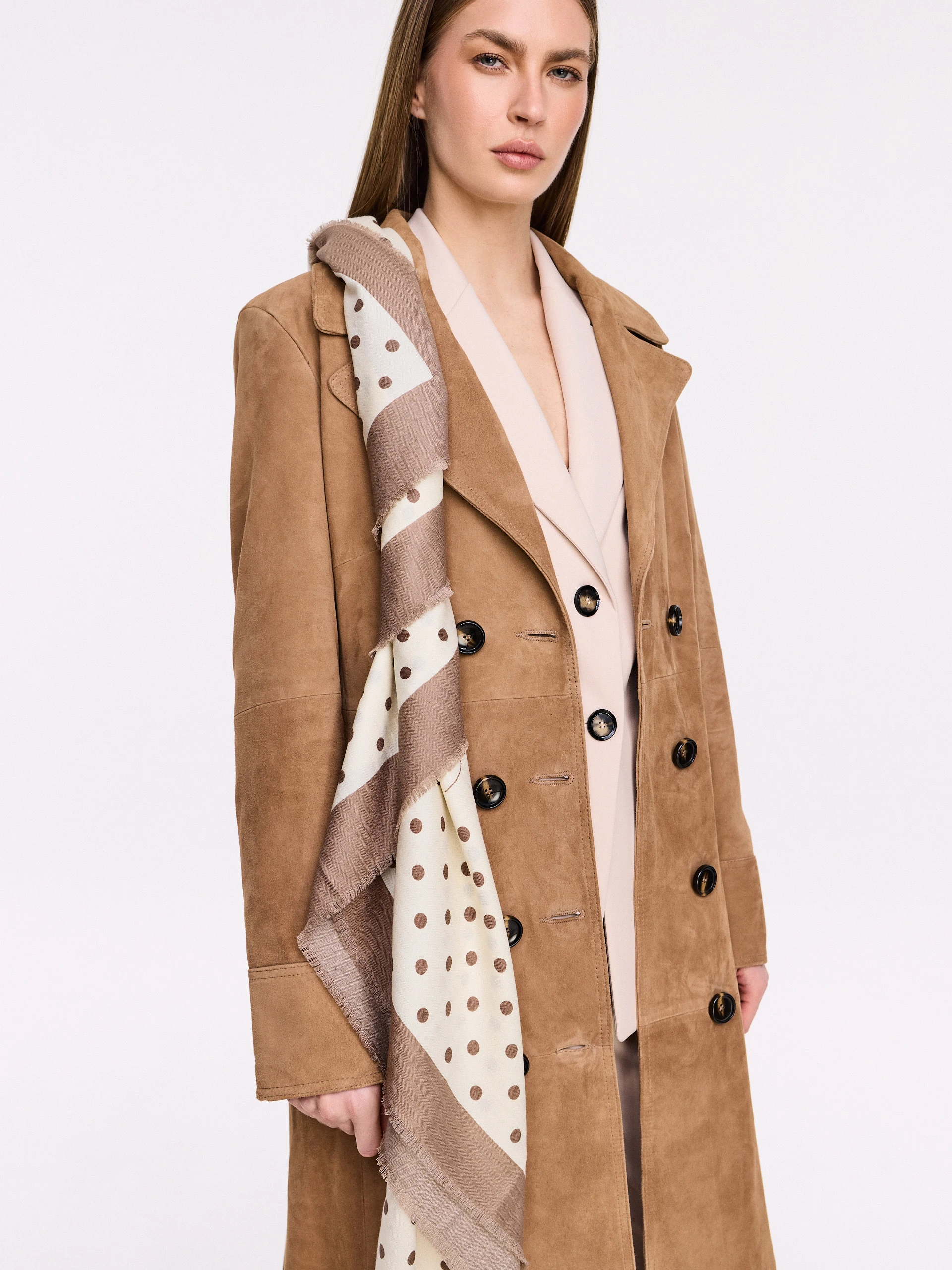 Square patterned wool and silk scarf