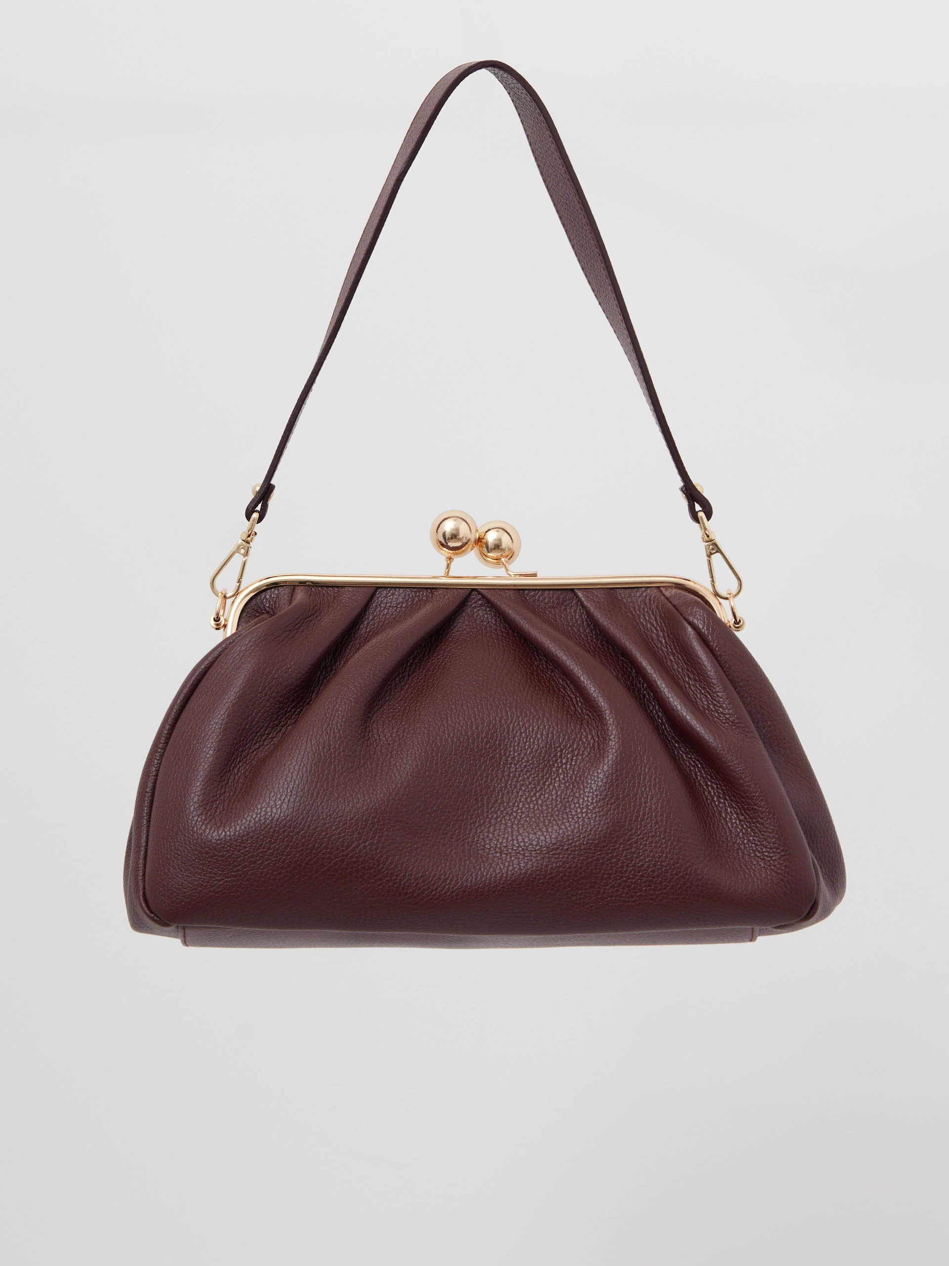 Elegant burgundy handbag with ruffles