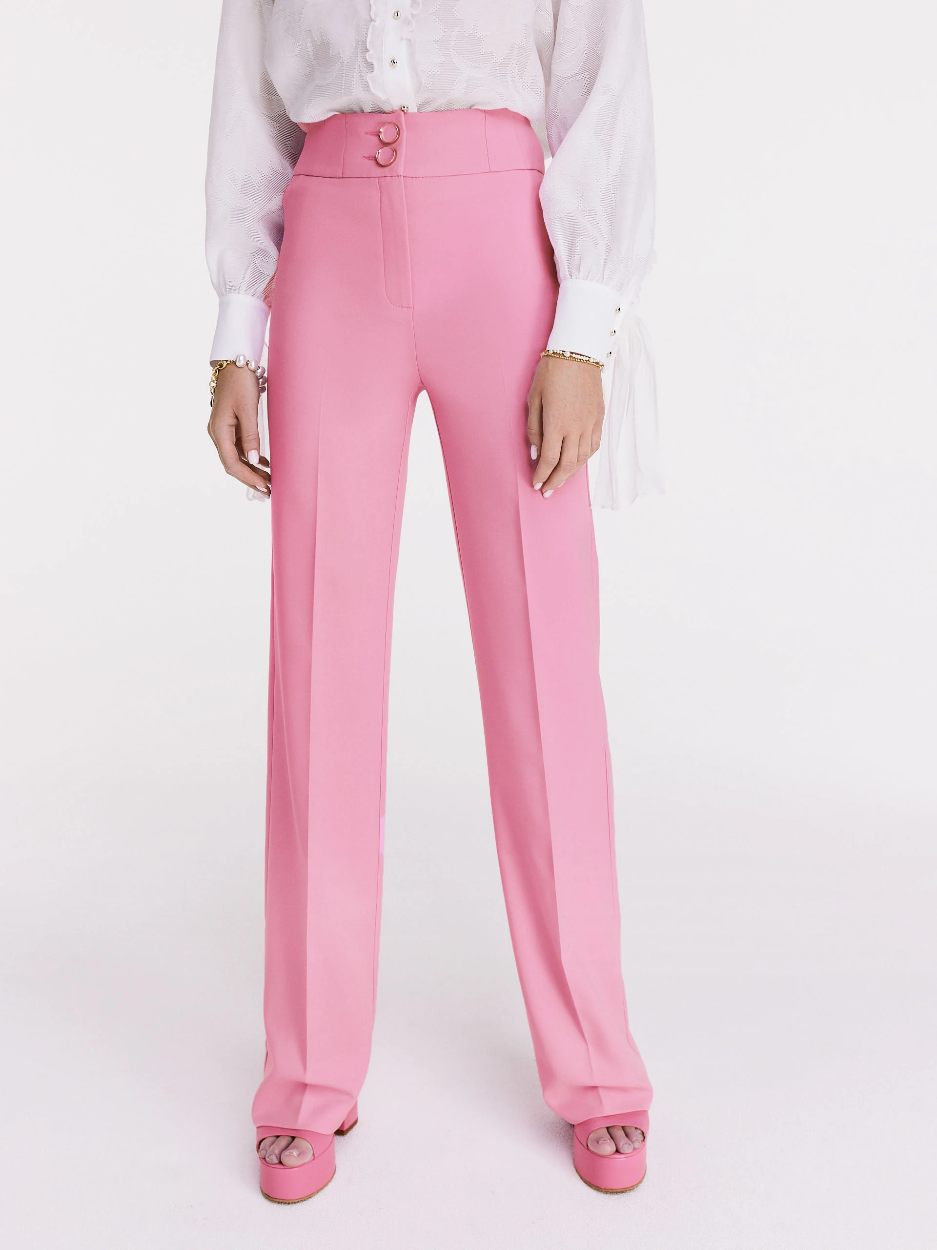 Pink high-waisted suit pants