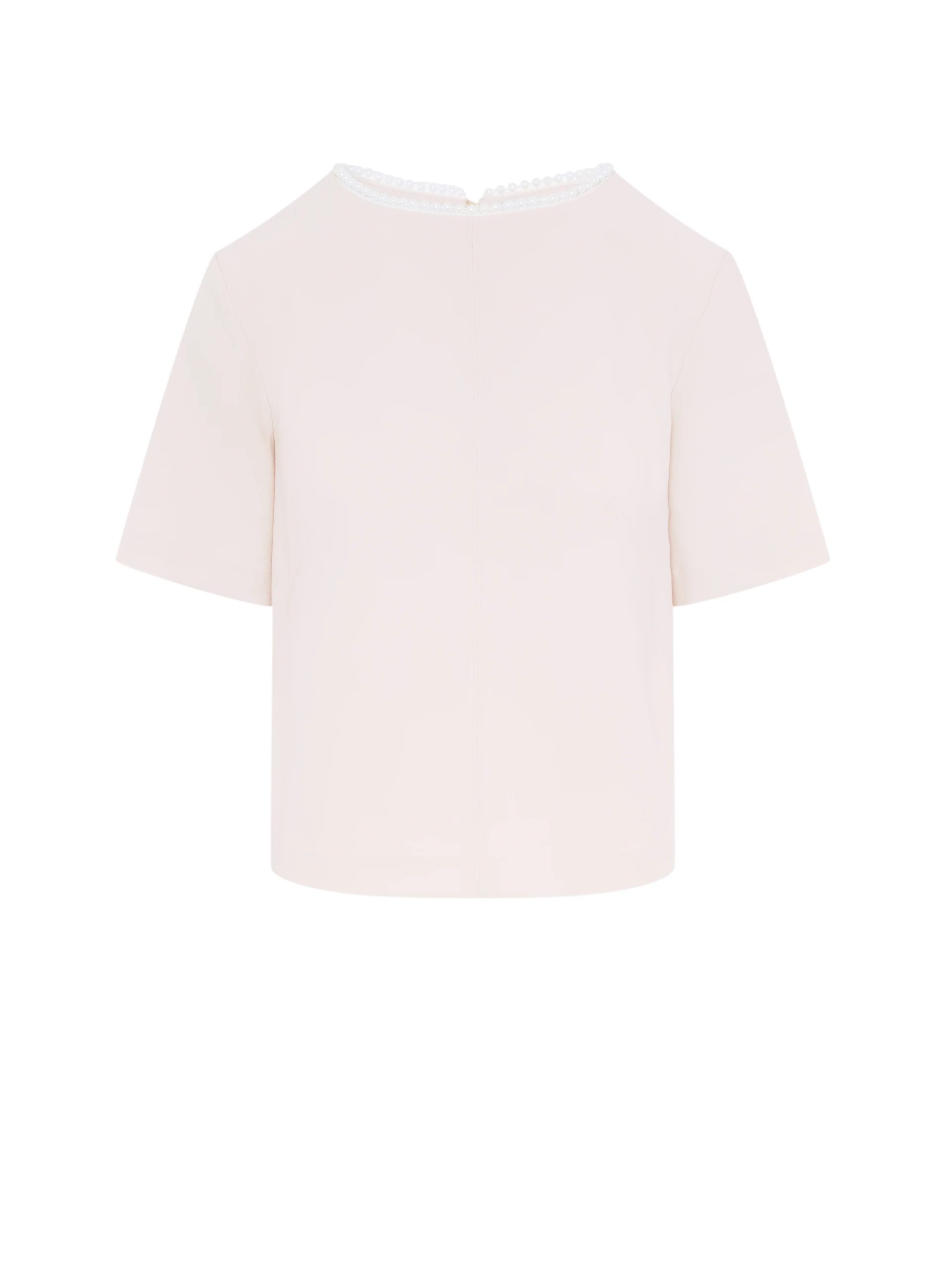 Beige boxy blouse with pearl collar