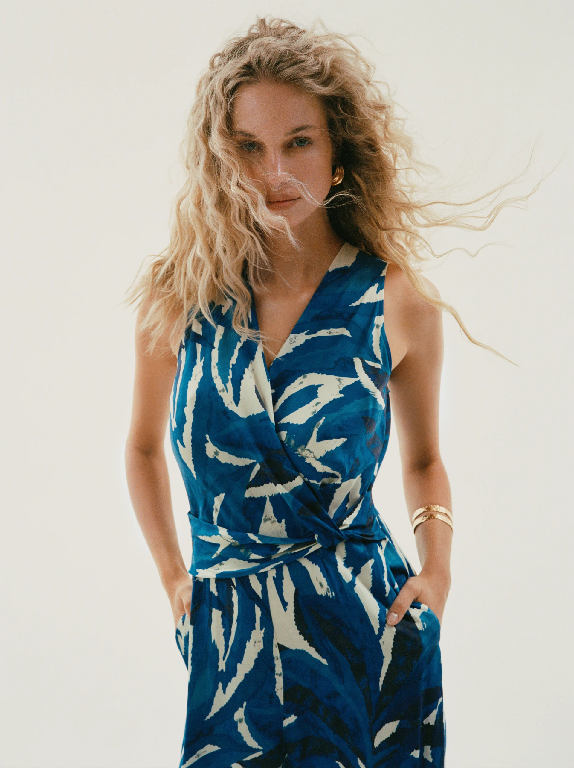 Blue-patterned jumpsuit