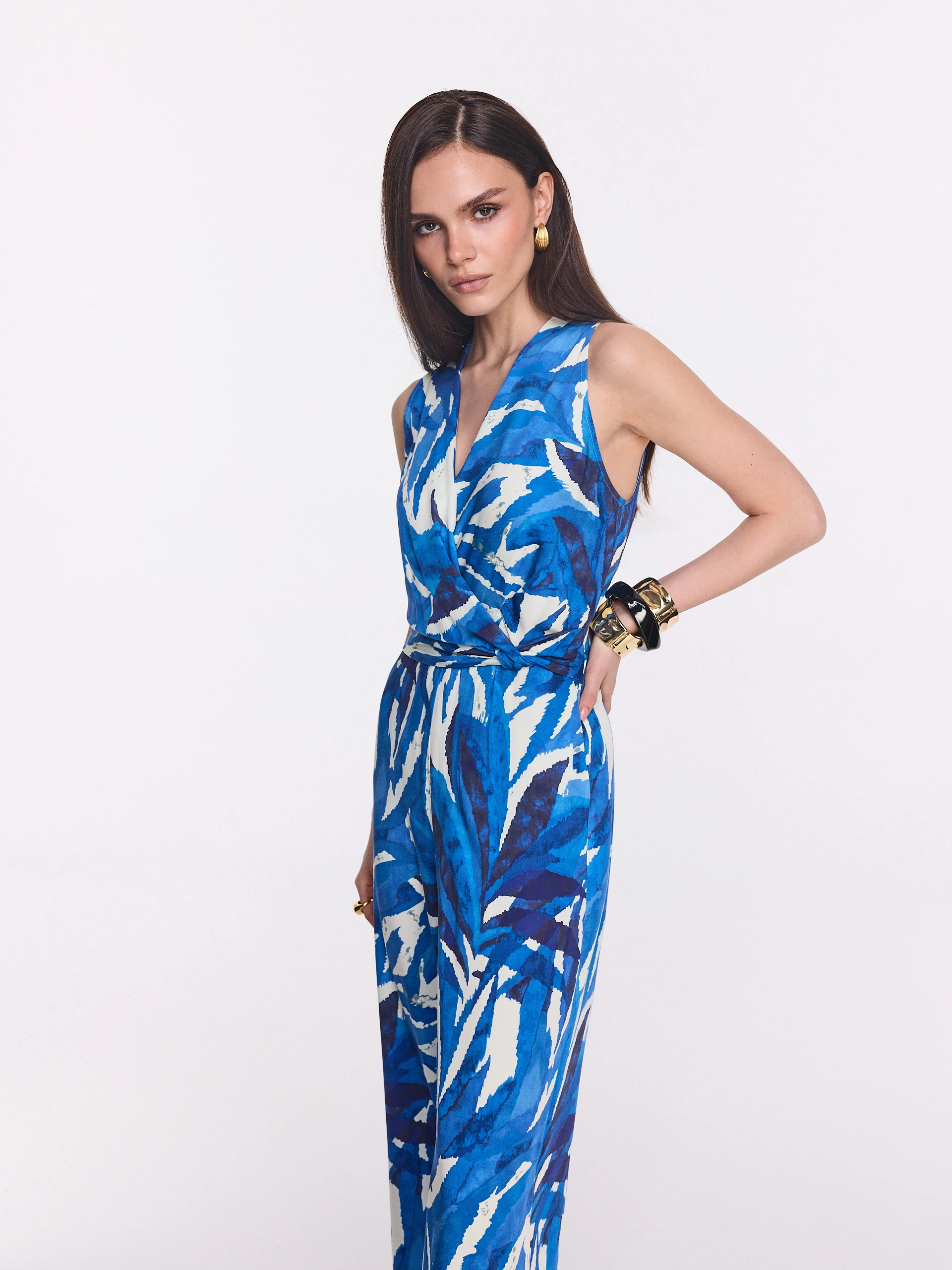 Blue-patterned jumpsuit