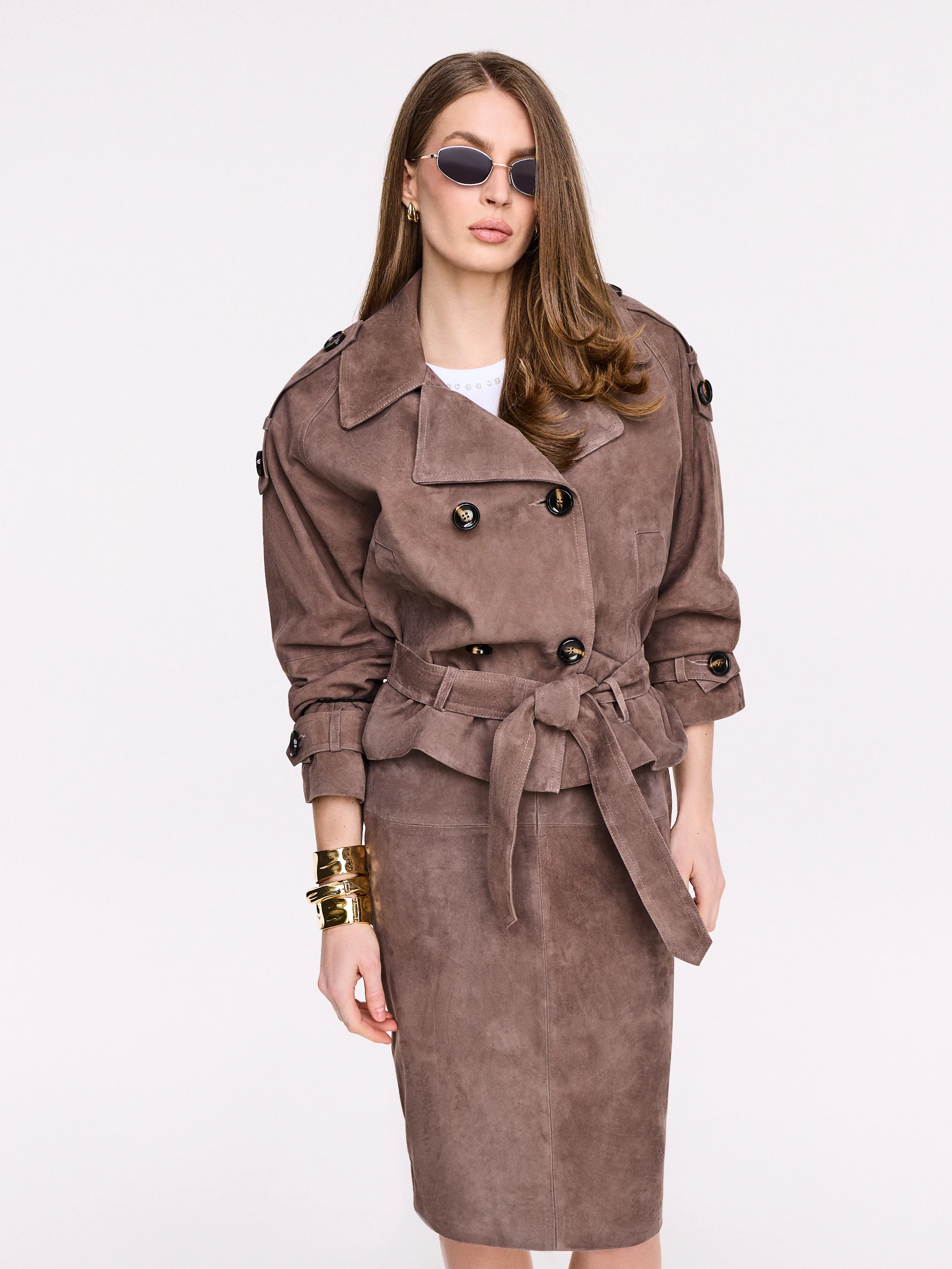 Brown suede double-breasted jacket