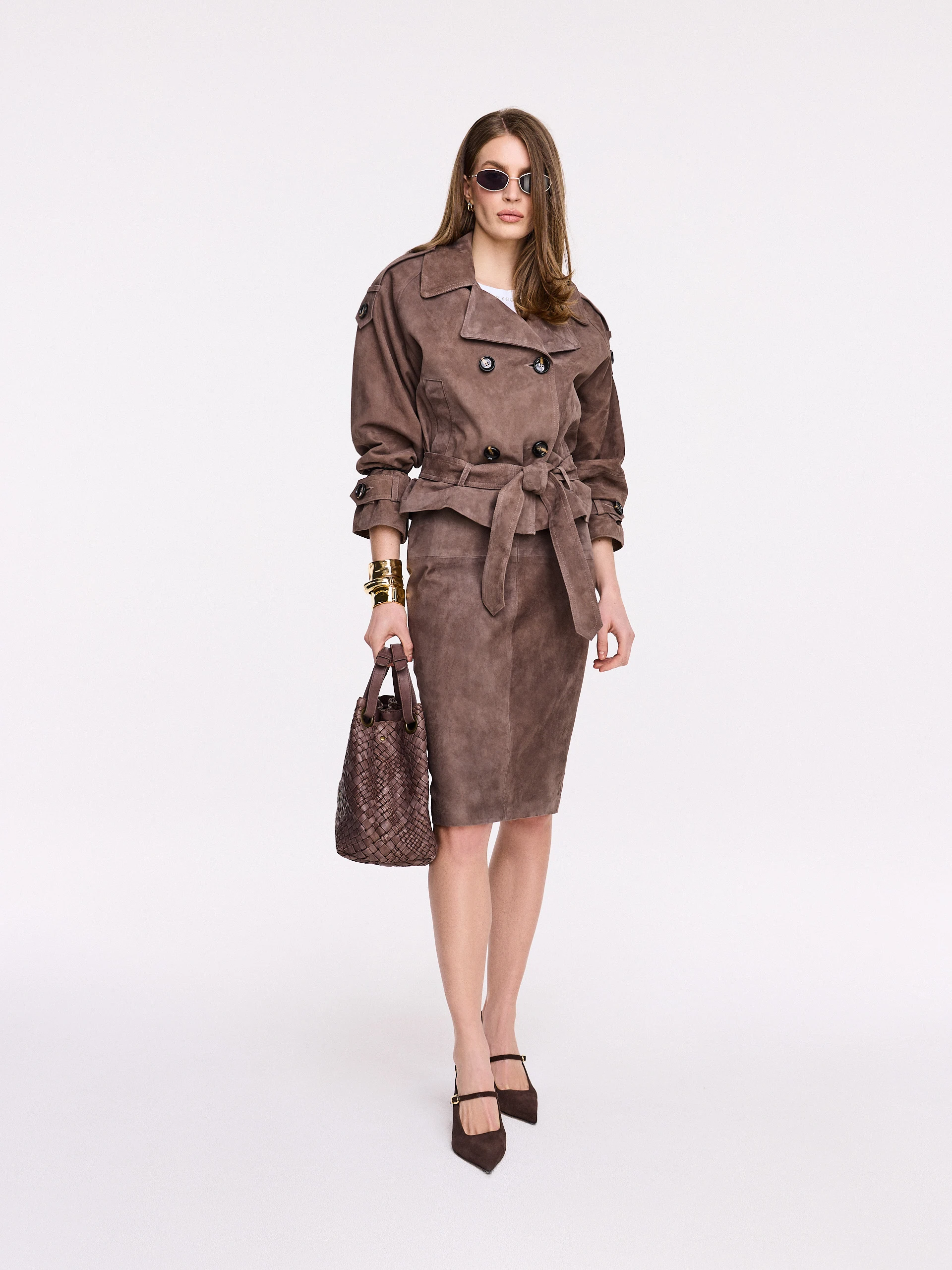 Brown suede double-breasted jacket