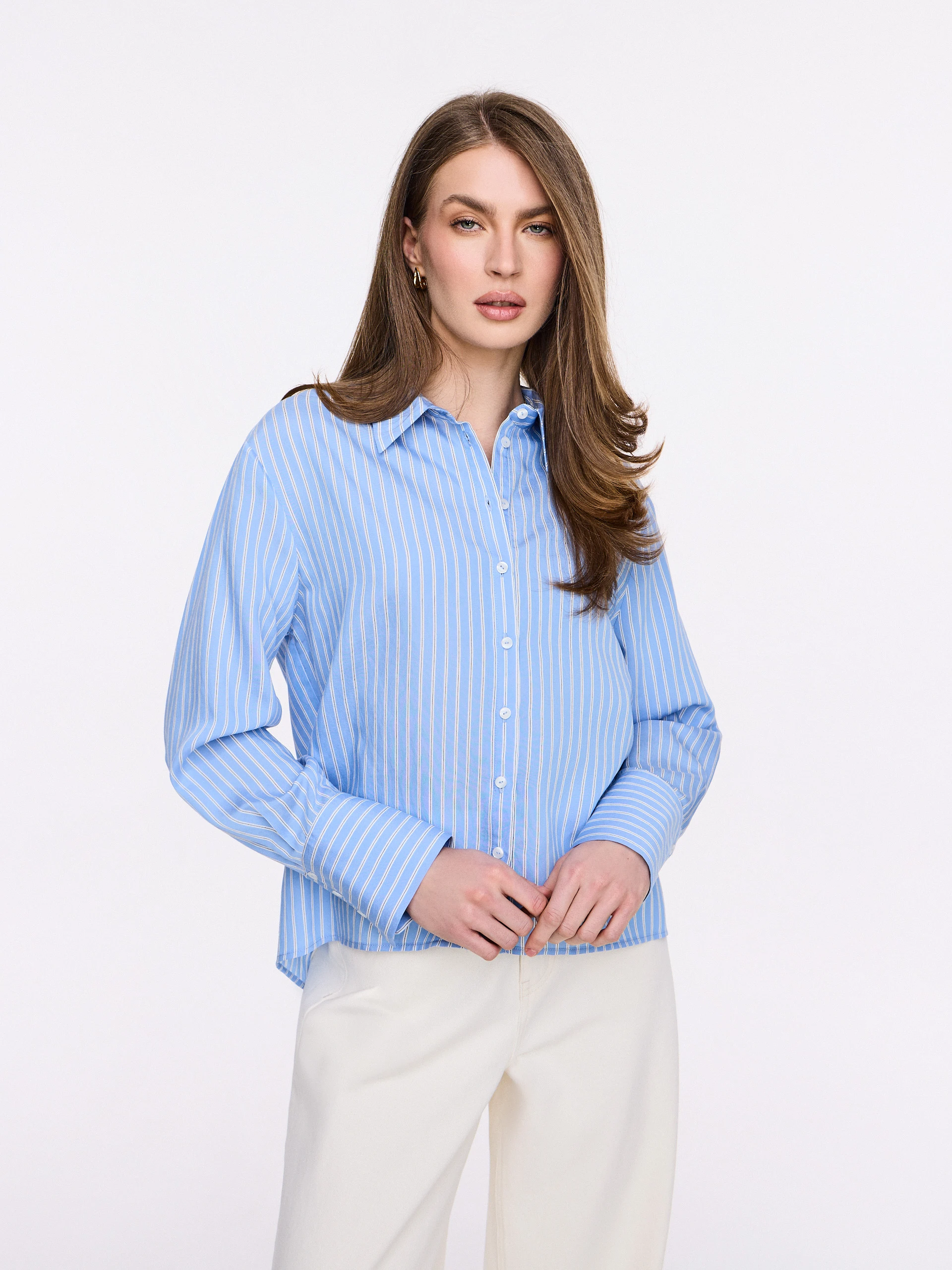Blue striped shirt with wide cuffs