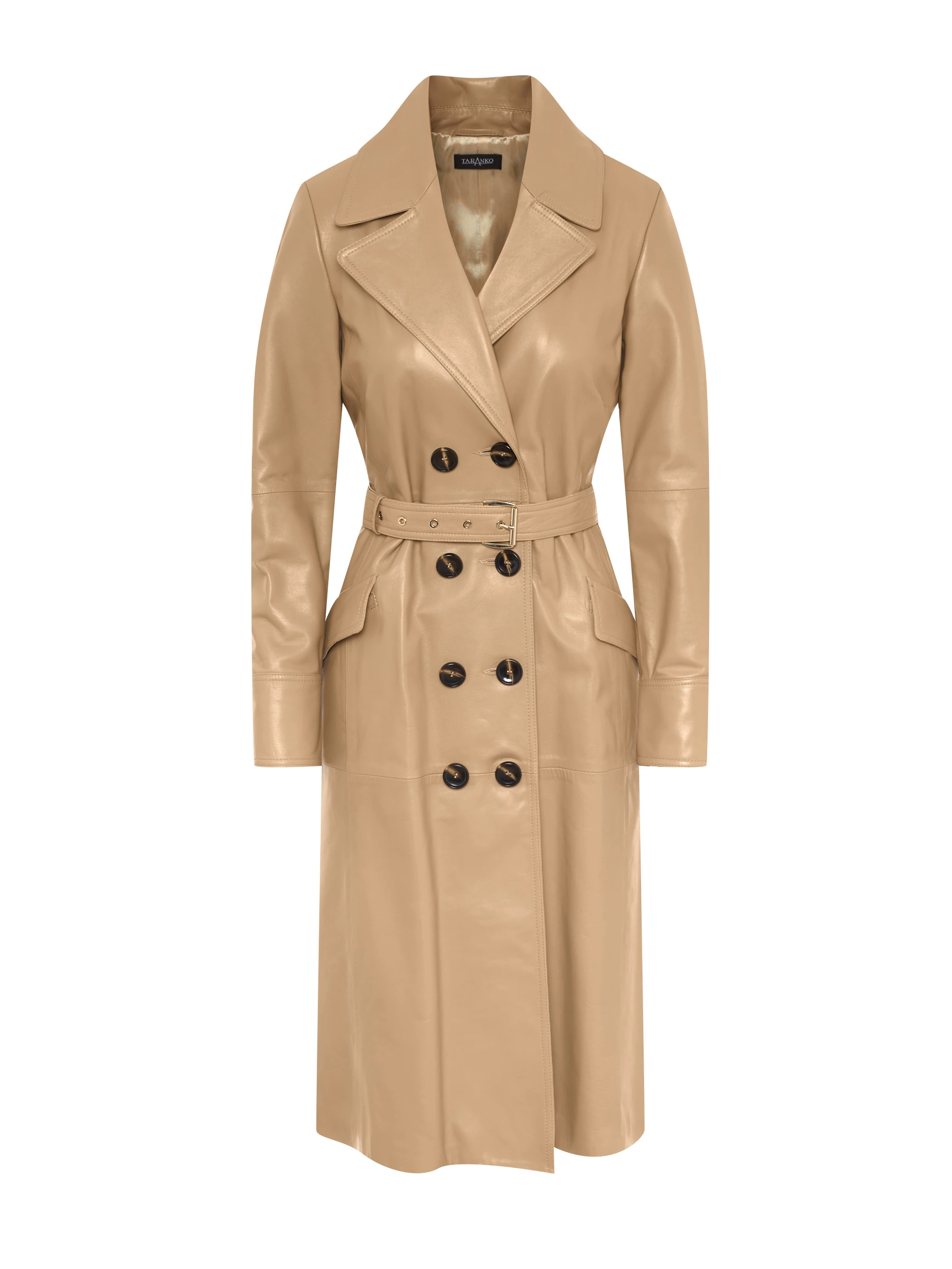 Brown leather double-breasted coat