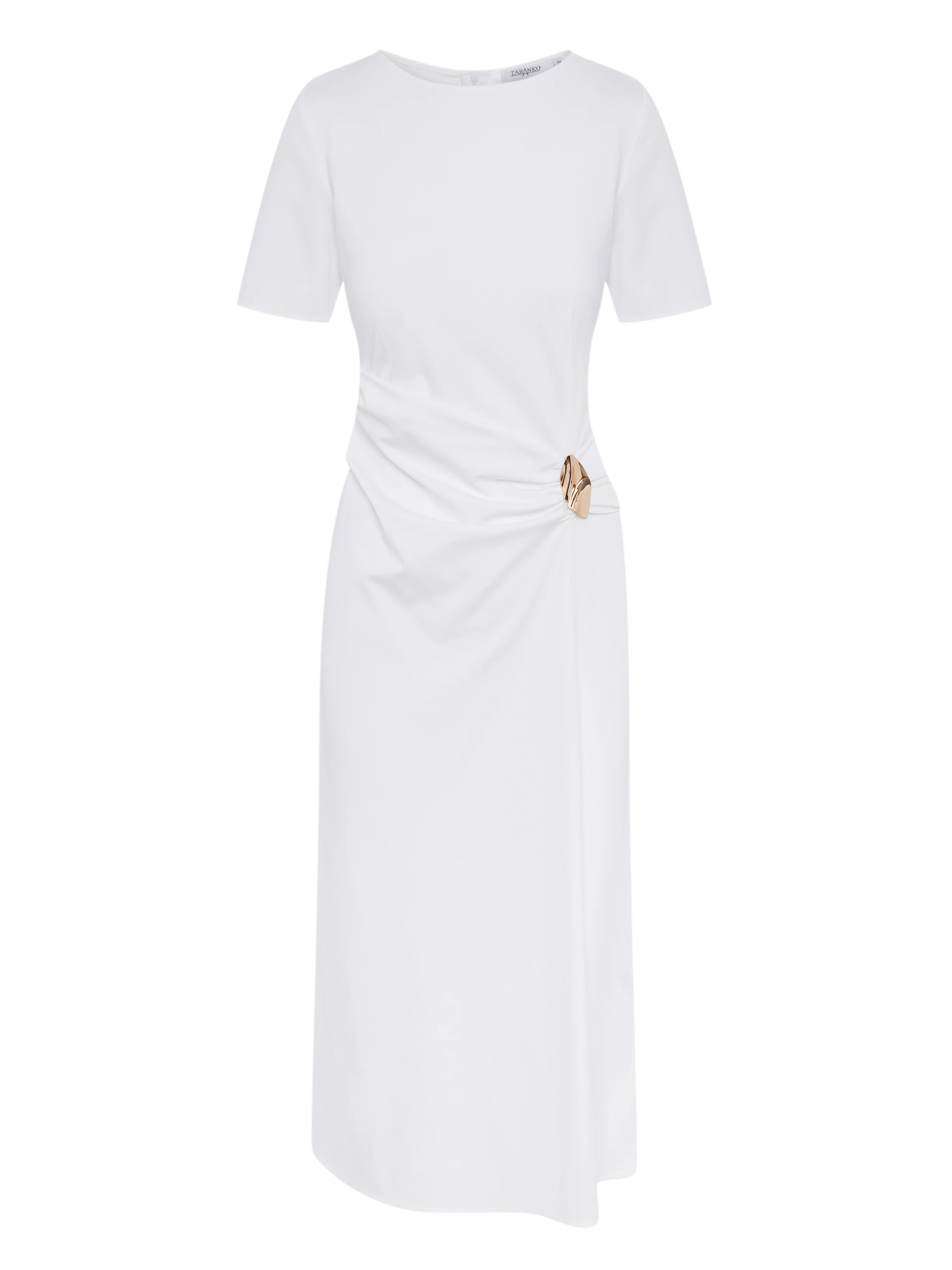 White dress with ruffles and decorative buckle