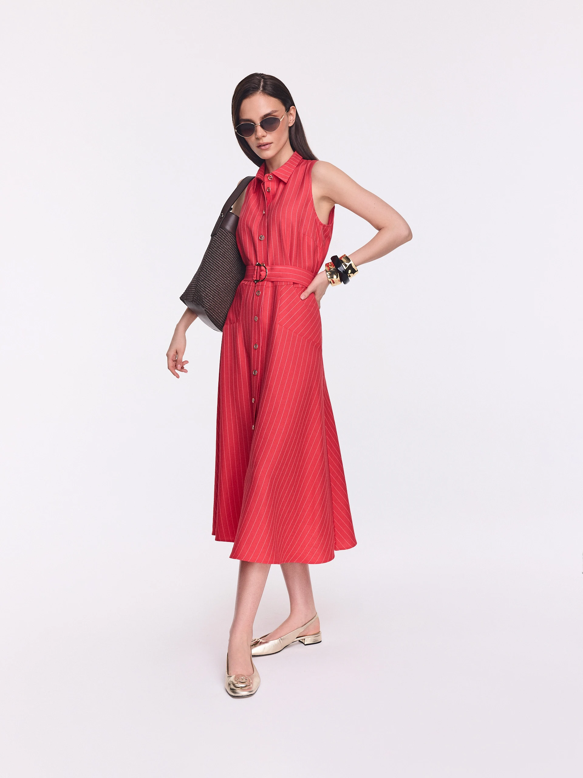 Red striped viscose shirt dress