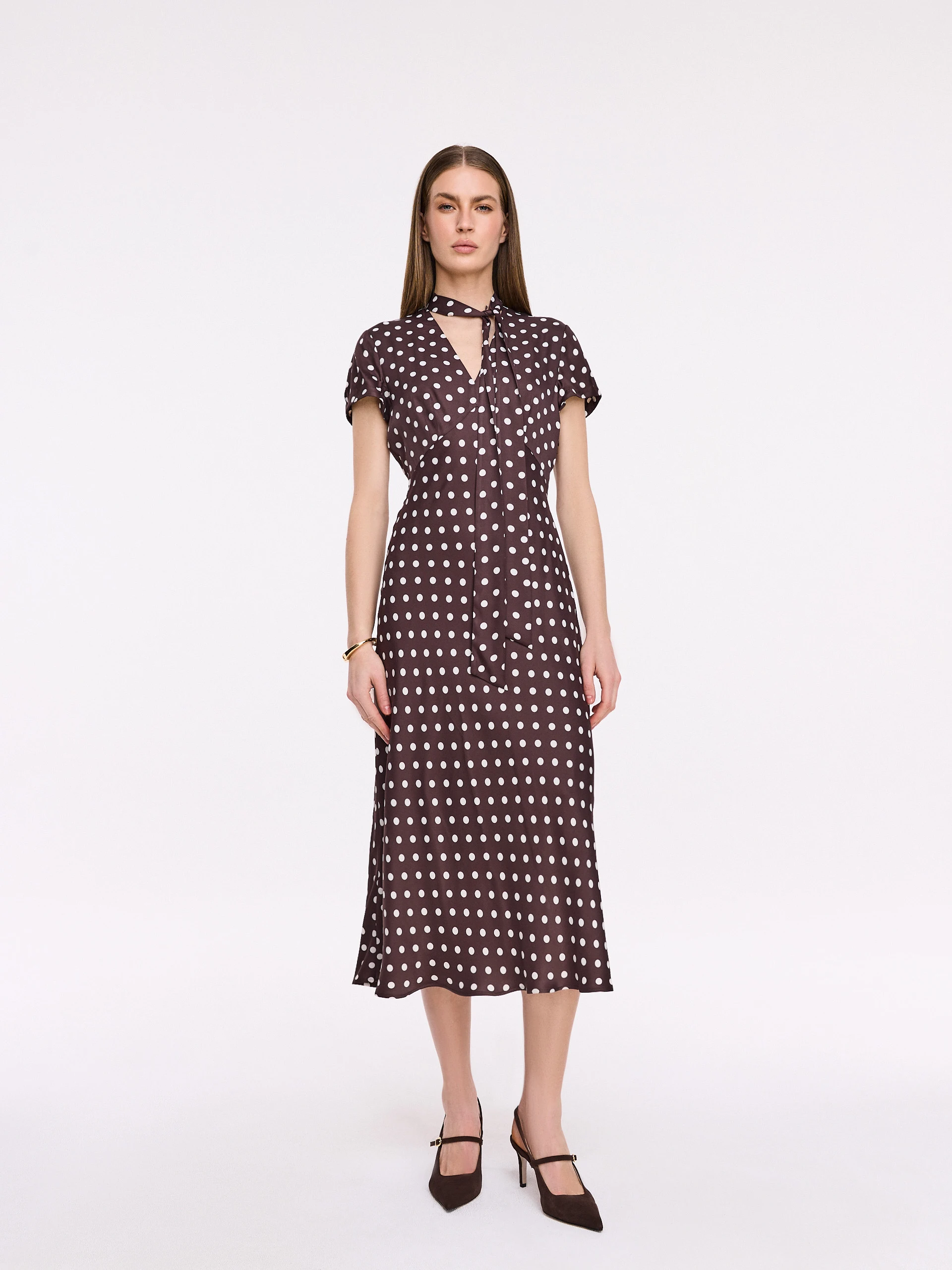 Midi dress with white polka dots