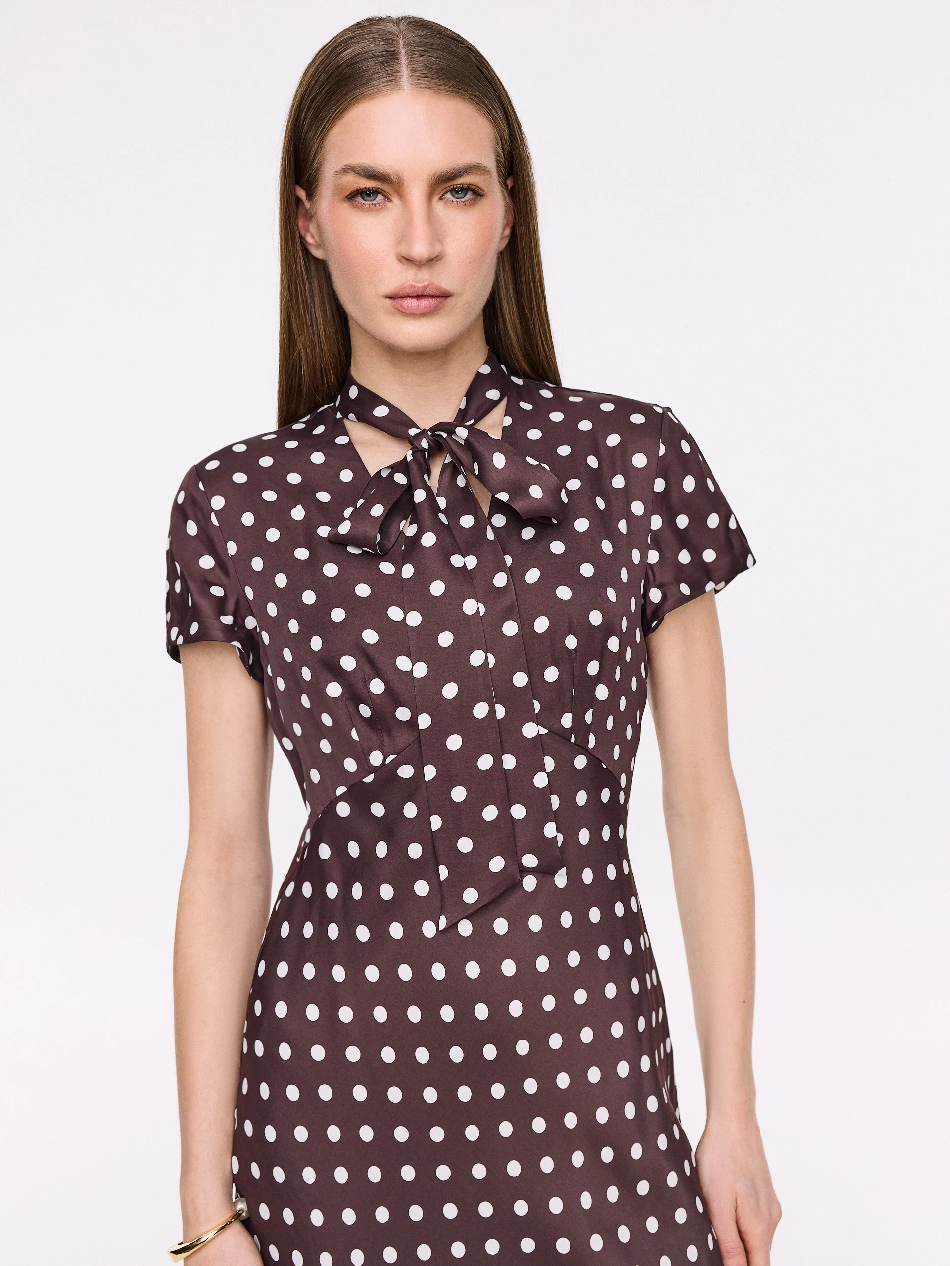 Midi dress with white polka dots