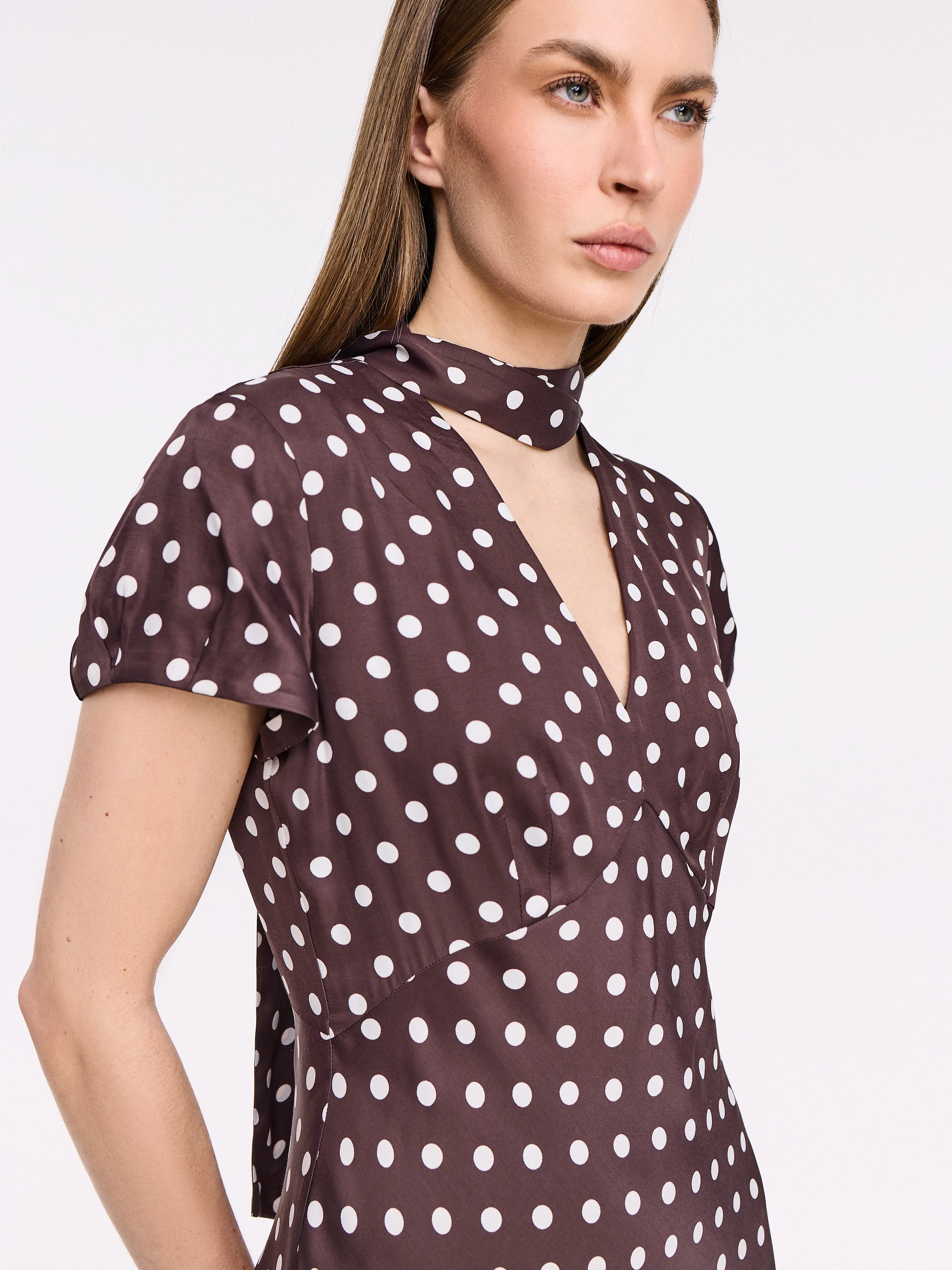 Midi dress with white polka dots