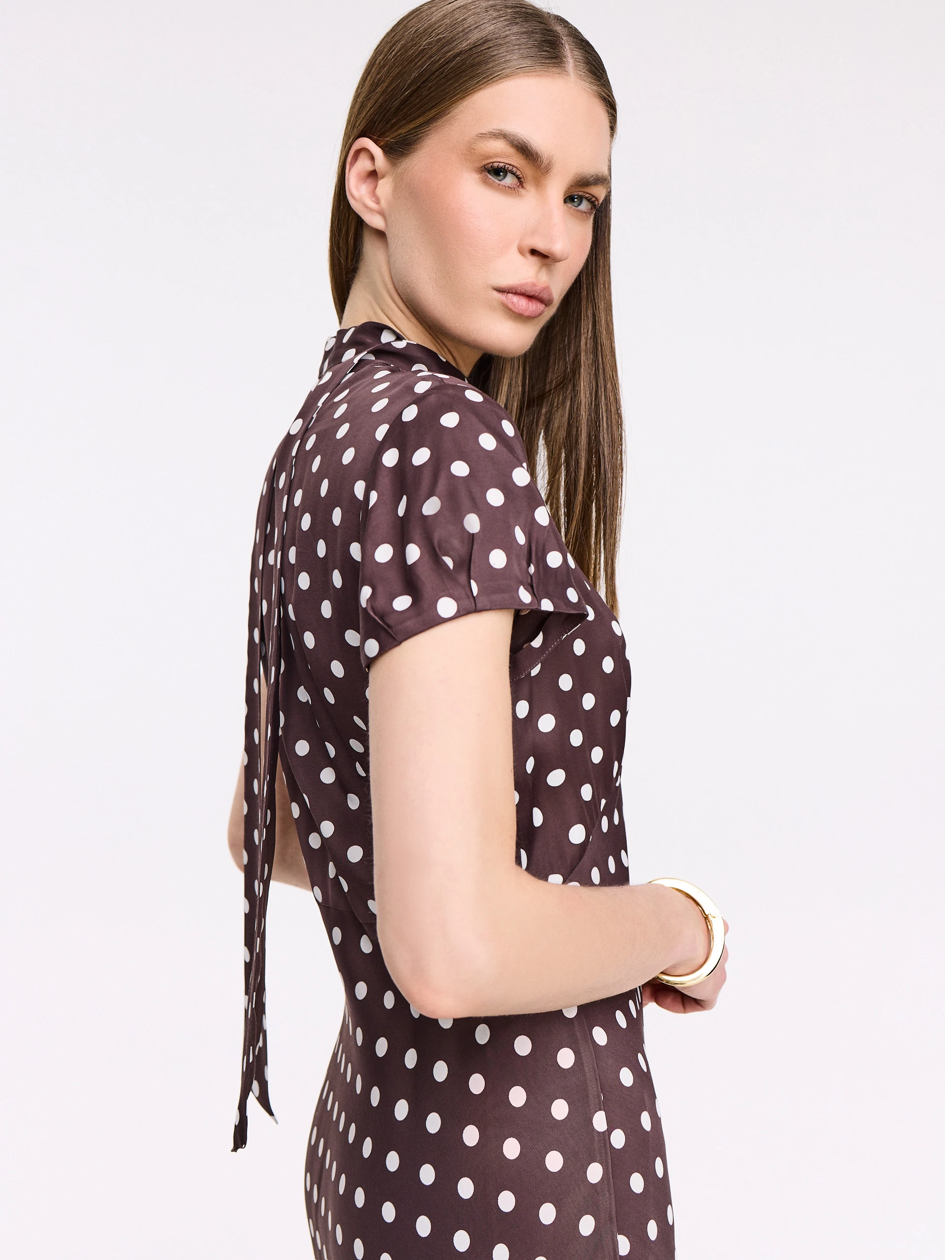 Midi dress with white polka dots