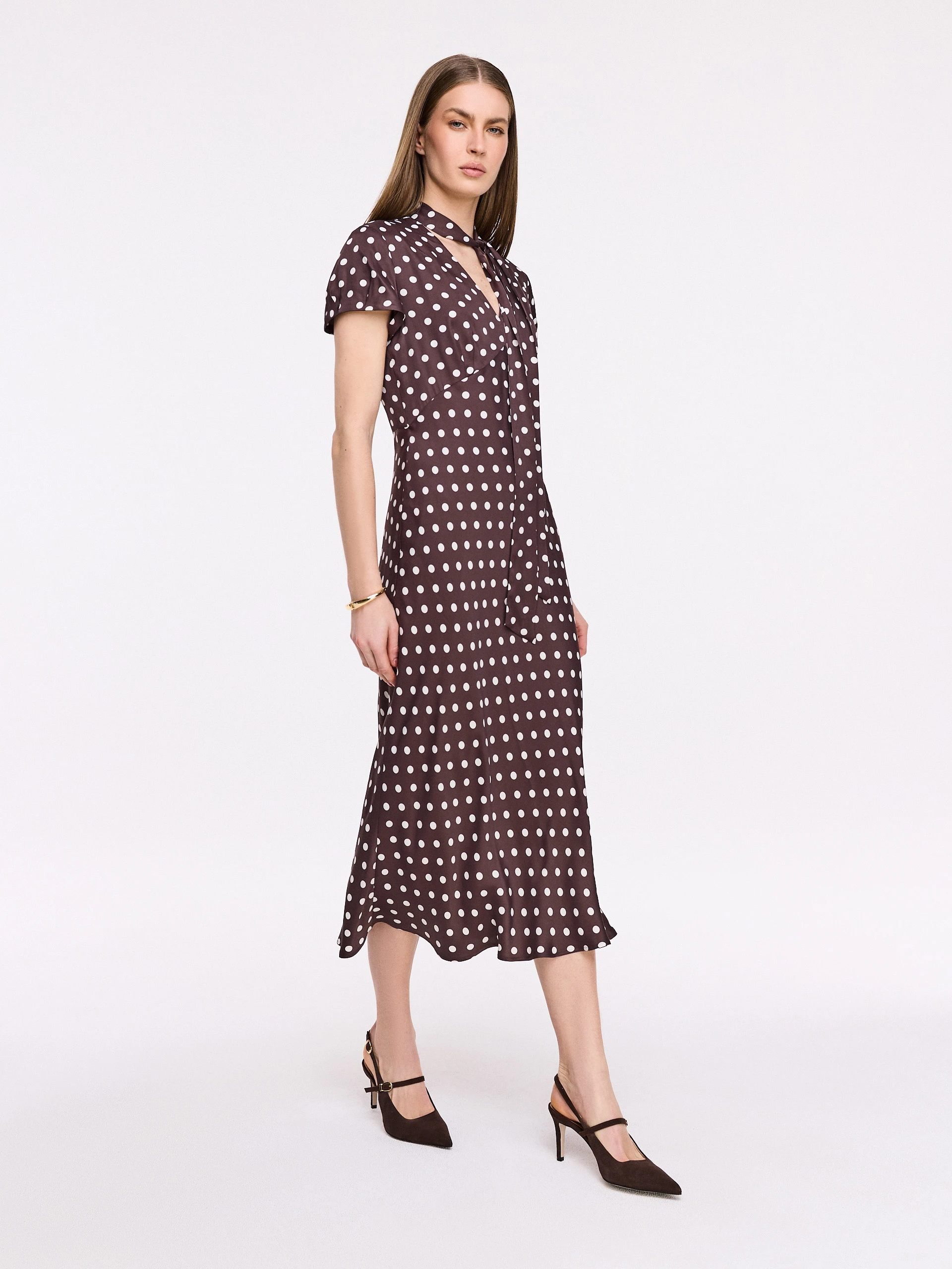 Midi dress with white polka dots
