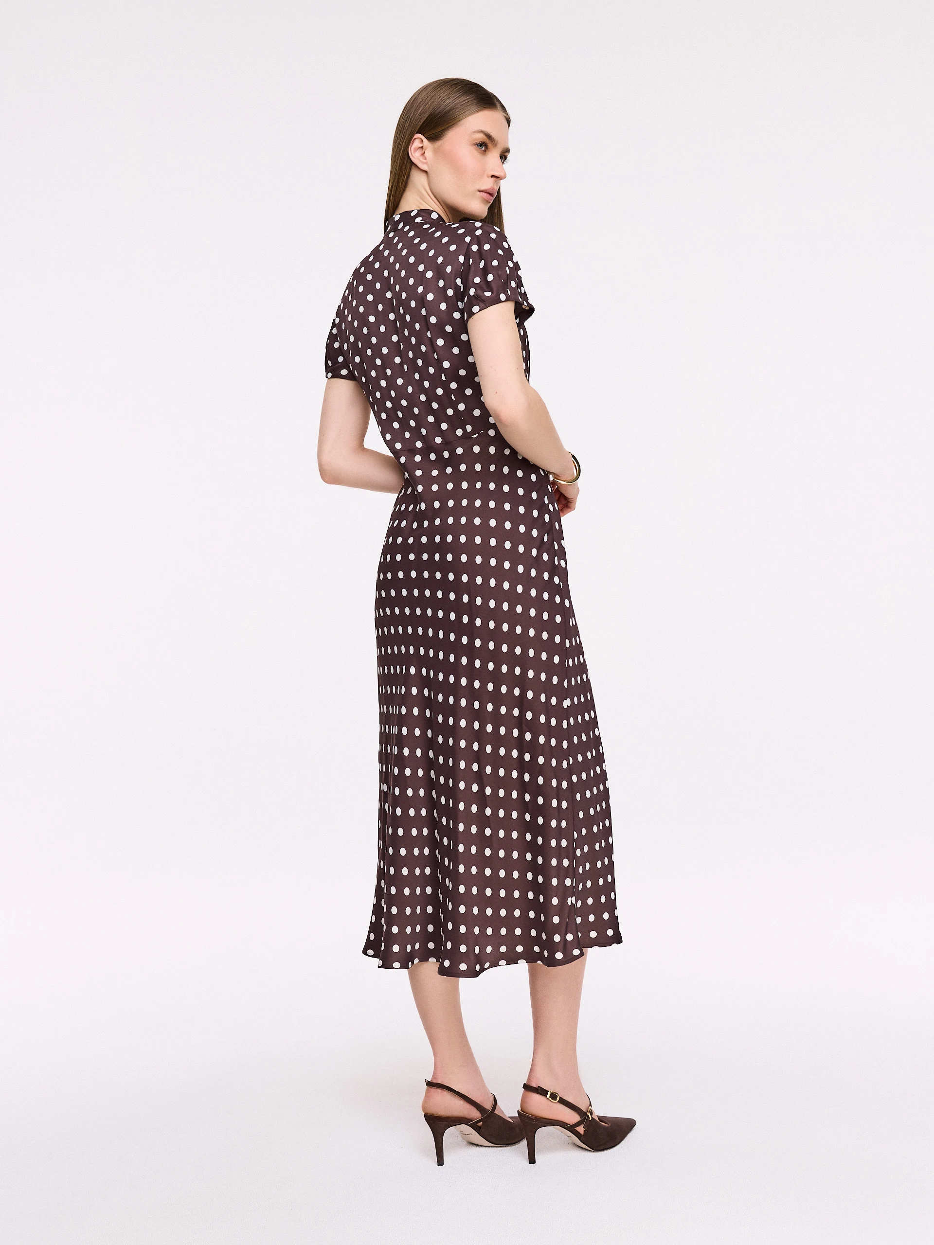 Midi dress with white polka dots