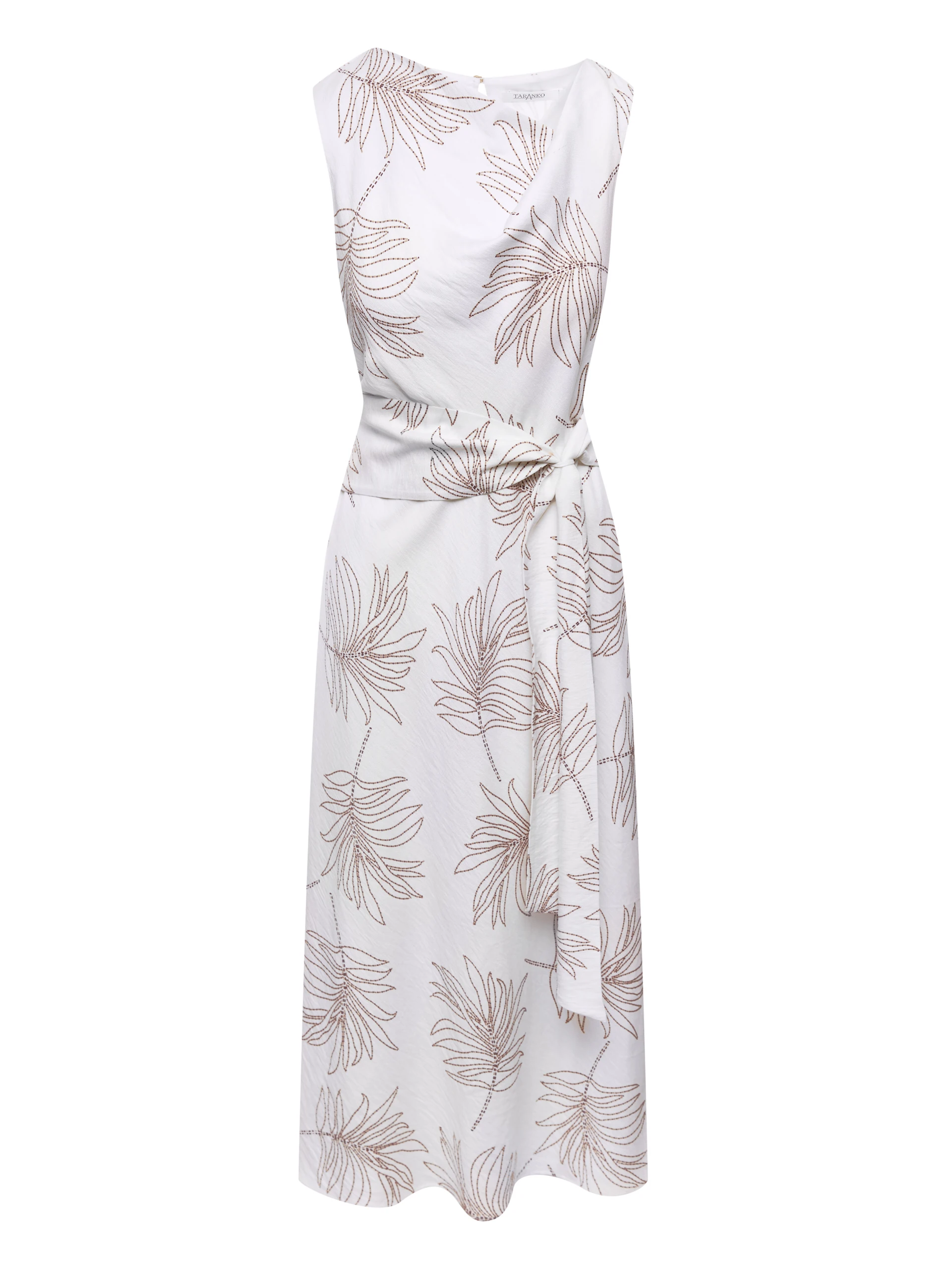 White midi dress with a leaf pattern