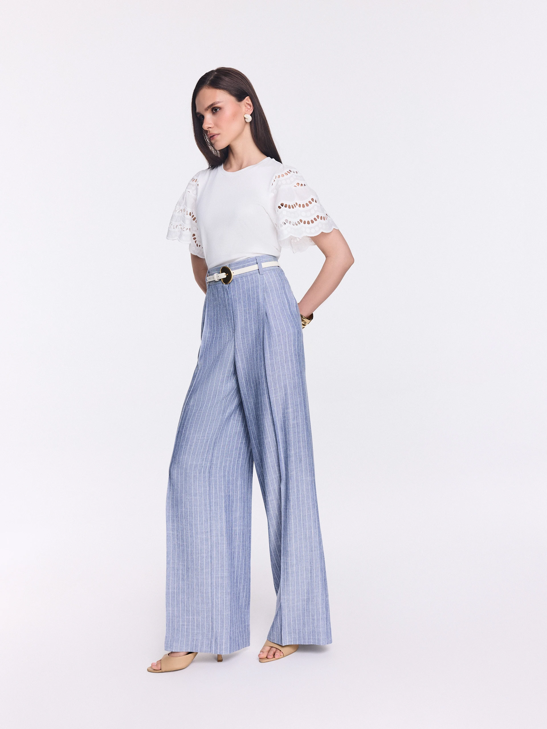 High-waisted blue wide-leg pants