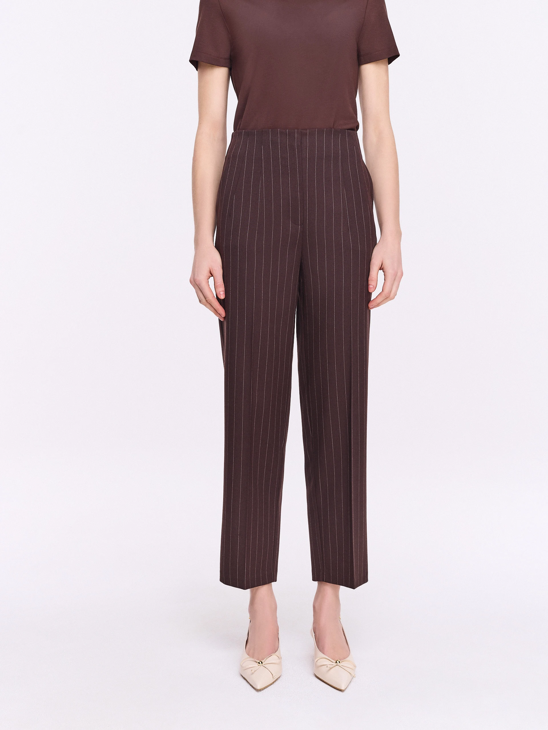 Brown striped cigarette pants