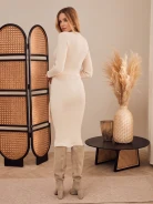 BEIGE KNITTED DRESS WITH BINDING