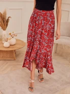 LONG RED SKIRT WITH FLOWERS
