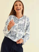 WHITE BLOUSE WITH BLUE PATTERN