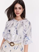 Airy button-down blouse with floral pattern