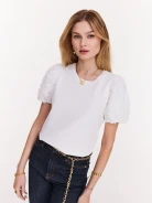 White cotton blouse with buff sleeves