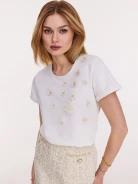 Cotton blouse with flower embellishments