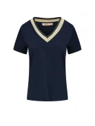 Navy blue blouse with piping and short sleeves