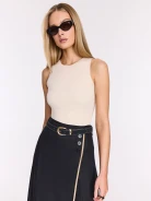 Fitted light beige ribbed knit top