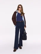 Navy blue cotton top with a round neckline