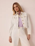 Cream denim jacket with gold buttons