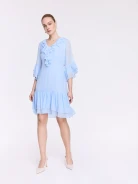 A short blue dress with ruffles