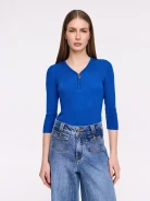 Cobalt rib knit sweater with zipper
