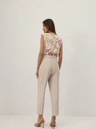 Beige high-waisted trousers with linen