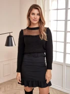 BLACK SKIRT WITH DELICATE RUFFLE