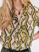 Satin shirt with geometric pattern jabot