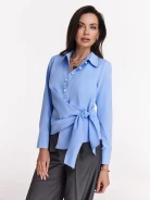 Blue shirt with binding and pearl buttons