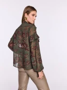 Dark green floral blouse with ruffles
