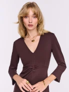 Chocolate midi dress with a V-neckline